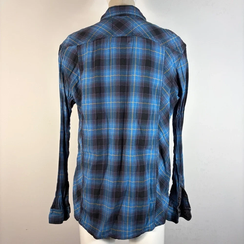 Guess Los Angeles Women's L Regular Fit Blue Plaid Flannel Shirt - Picture 3 of 10